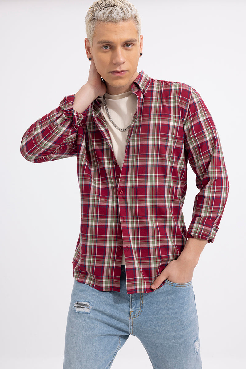 Buy Men's Windowpane Checks Rufous Red Shirt Online | SNITCH