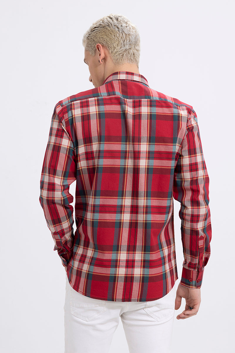 Windowpane Checks Red Shirt