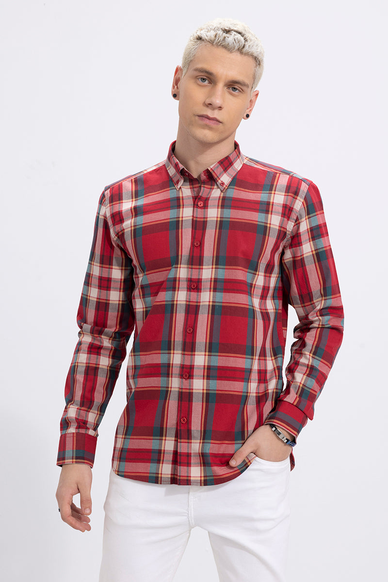 Windowpane Checks Red Shirt