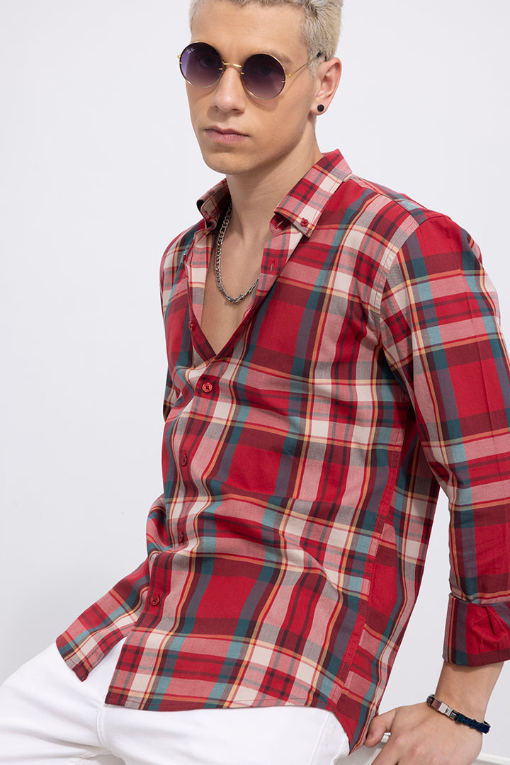 Windowpane Checks Red Shirt