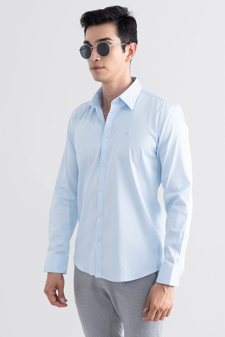 On Loop Sky Blue Satin Stretch Shirt