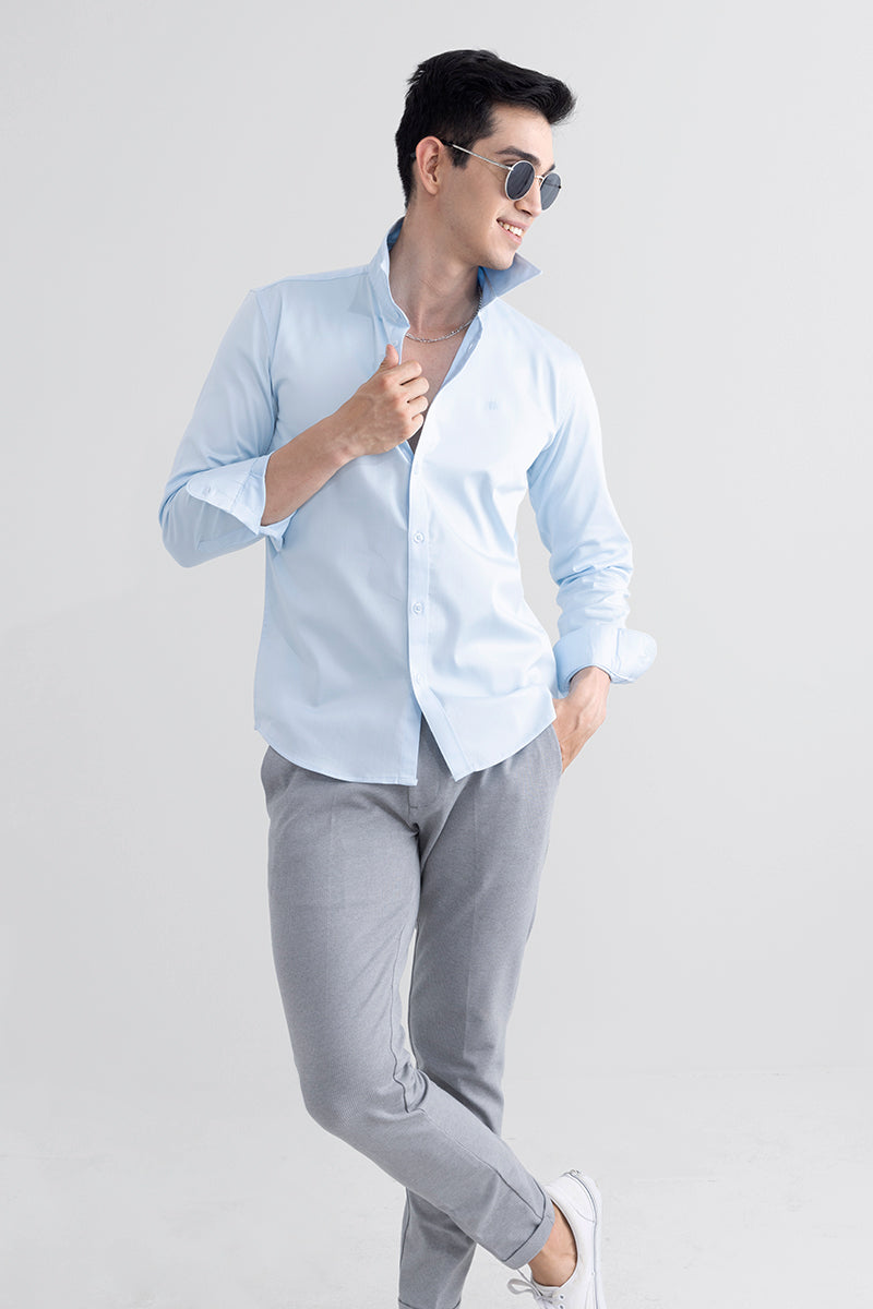 On Loop Sky Blue Satin Stretch Shirt