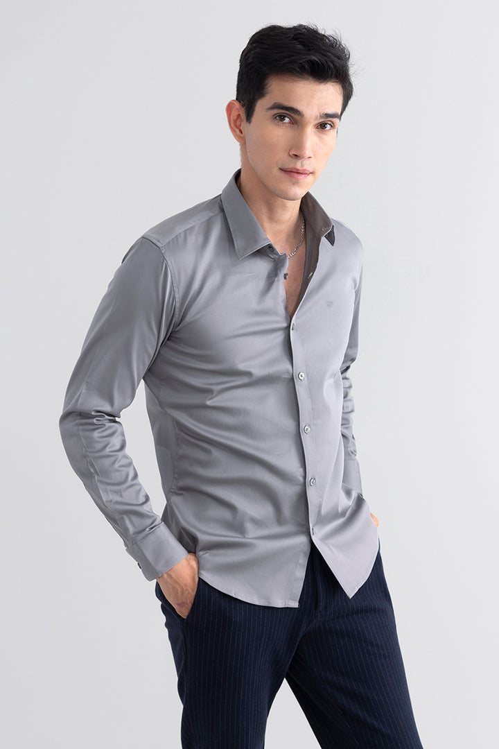 On Loop Grey Satin Stretch Shirt