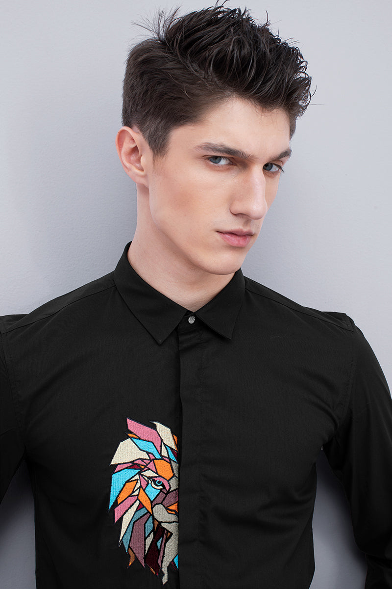 Black Lion Embroidery Shirt - SNITCH