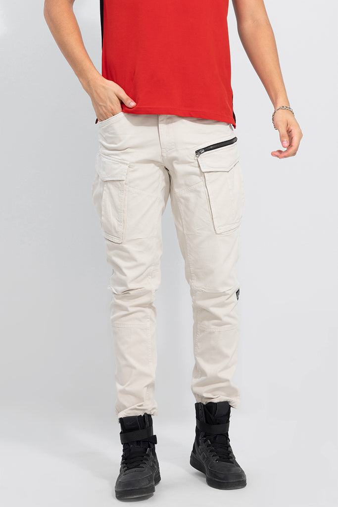 Beige comfort stretch cargo trousers slim fit - Horizons Lointains