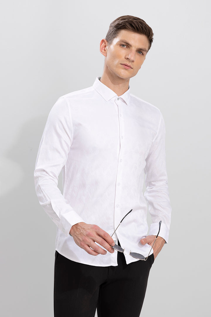 Solitary Floral White Jacquard Shirt