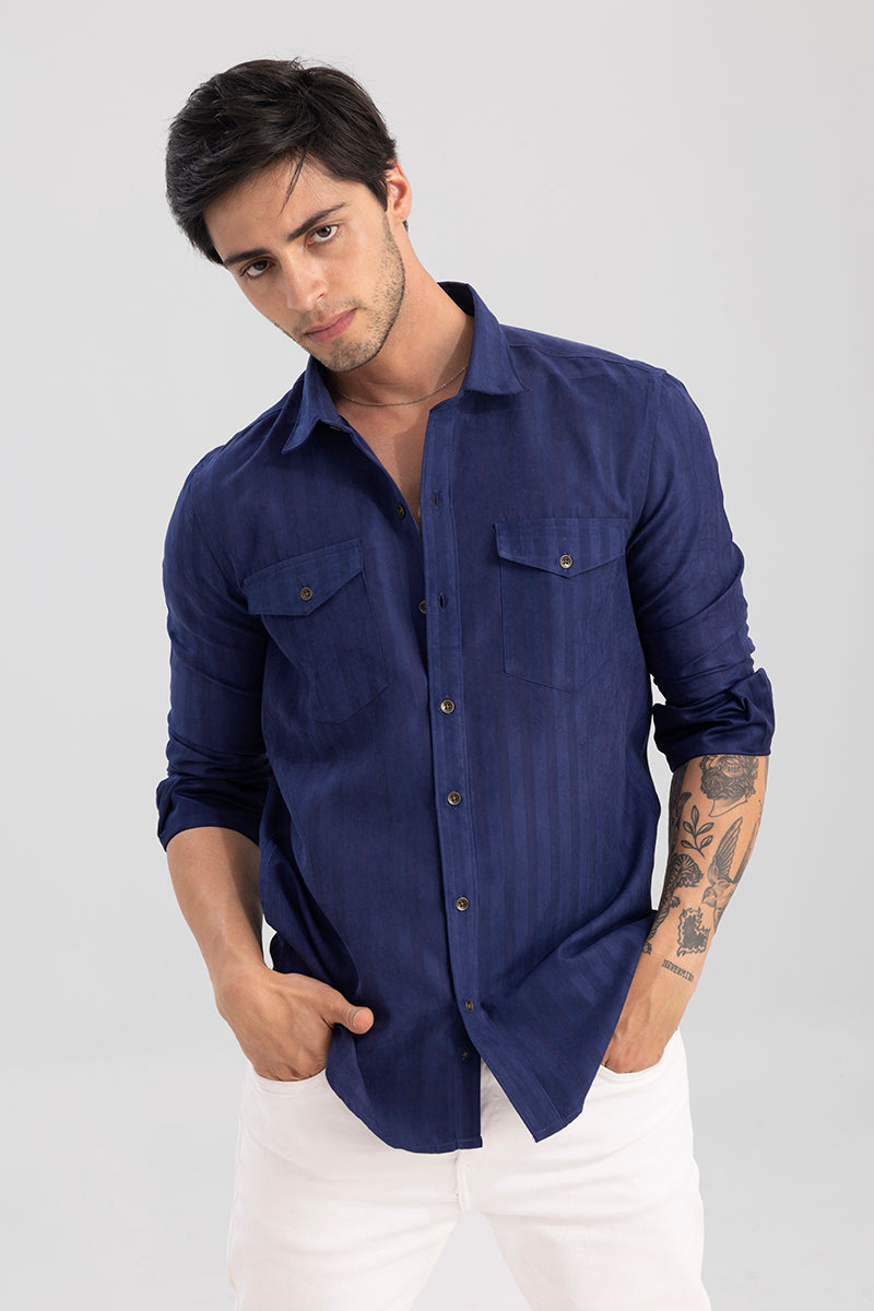 Buy Men's Dualtone Stripe Navy Shirt Online | SNITCH