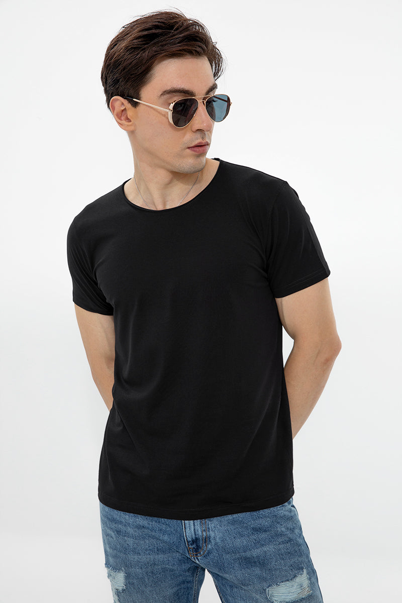 Raw Edge Black T-Shirt - SNITCH