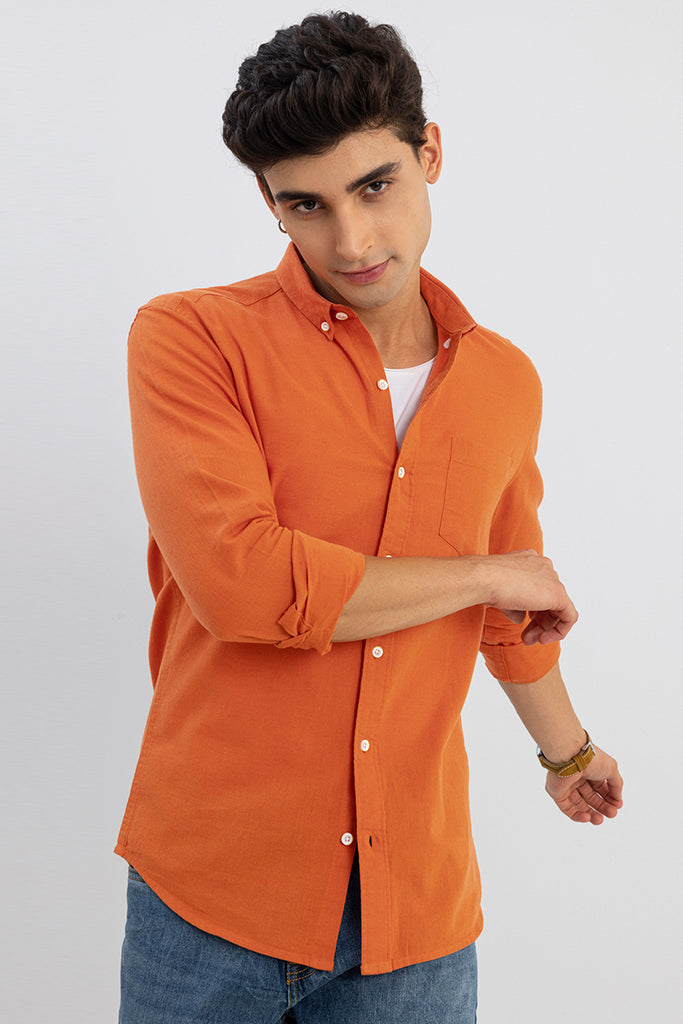 Buy Men's Trig Burnt Orange Linen Shirt Online | SNITCH