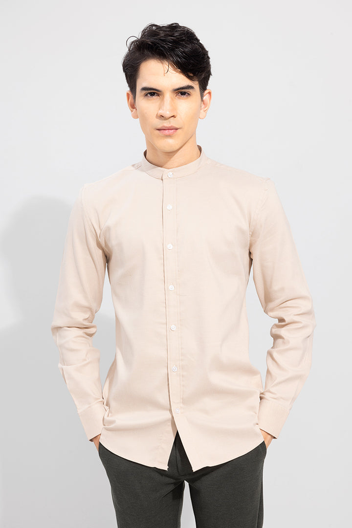 Standup Collar Beige Shirt