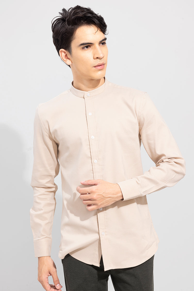 Standup Collar Beige Shirt