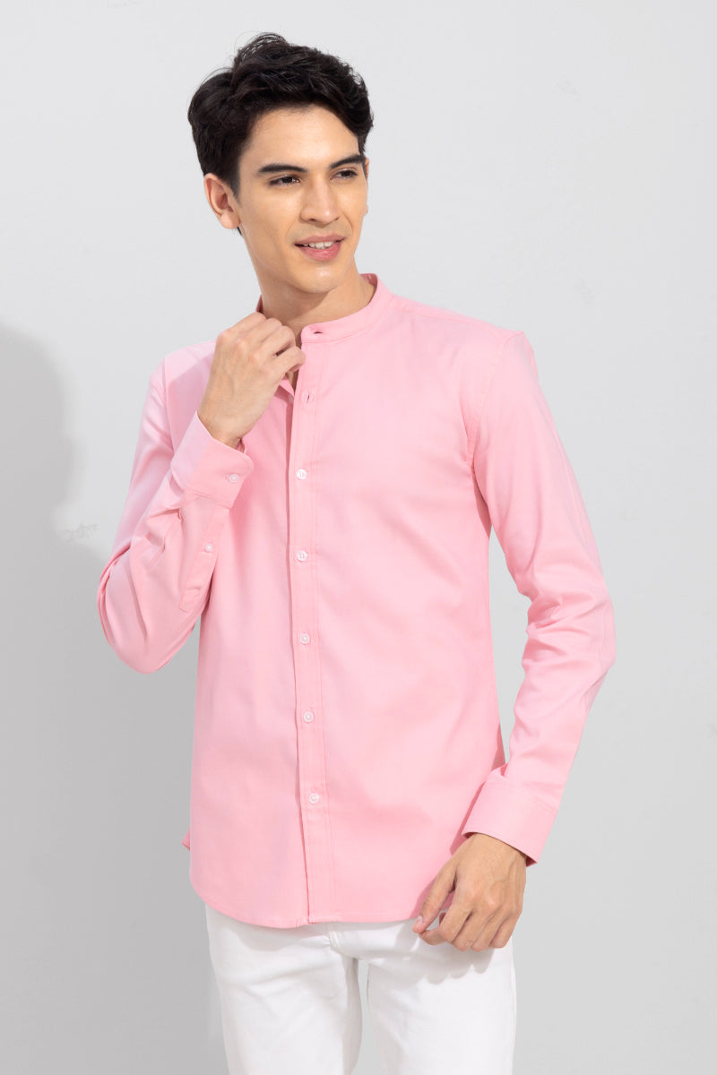 Standup Collar Baby Pink Shirt