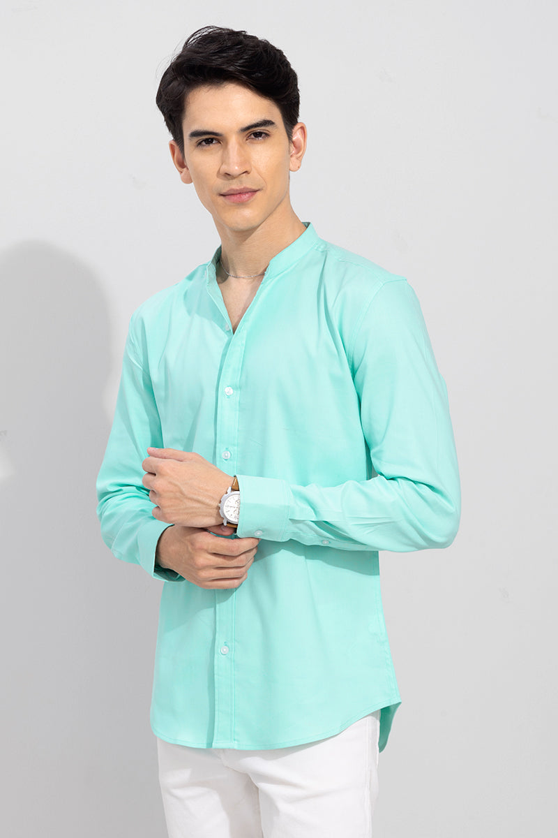 Standup Collar Mint Green Shirt