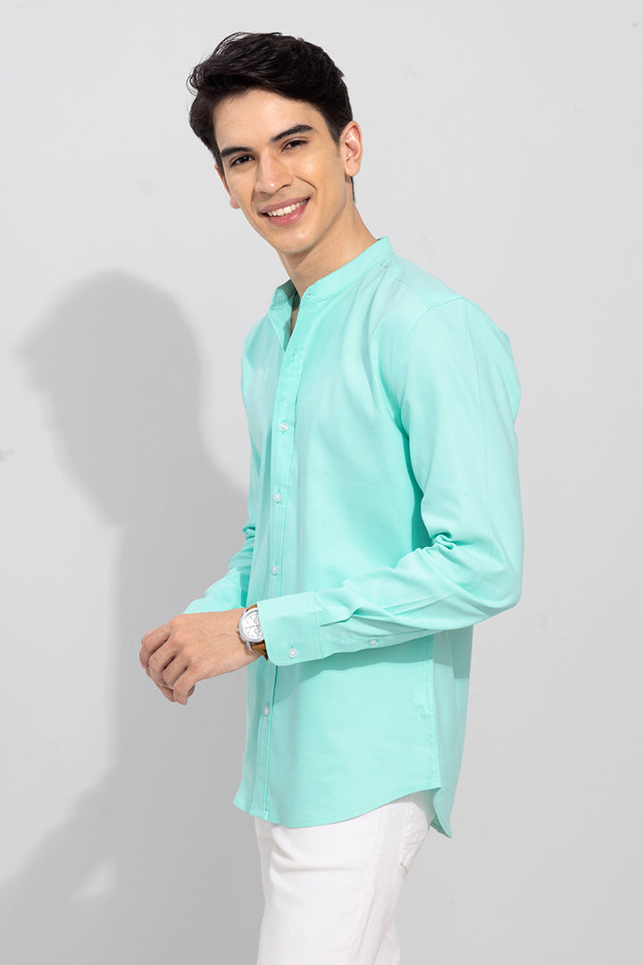 Standup Collar Mint Green Shirt