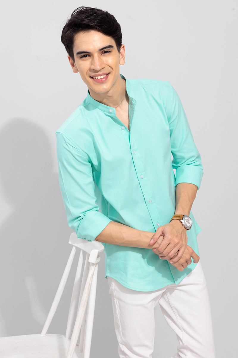 Standup Collar Mint Green Shirt