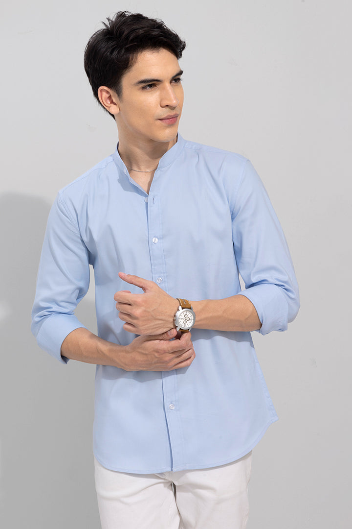 Standup Collar Blue Shirt