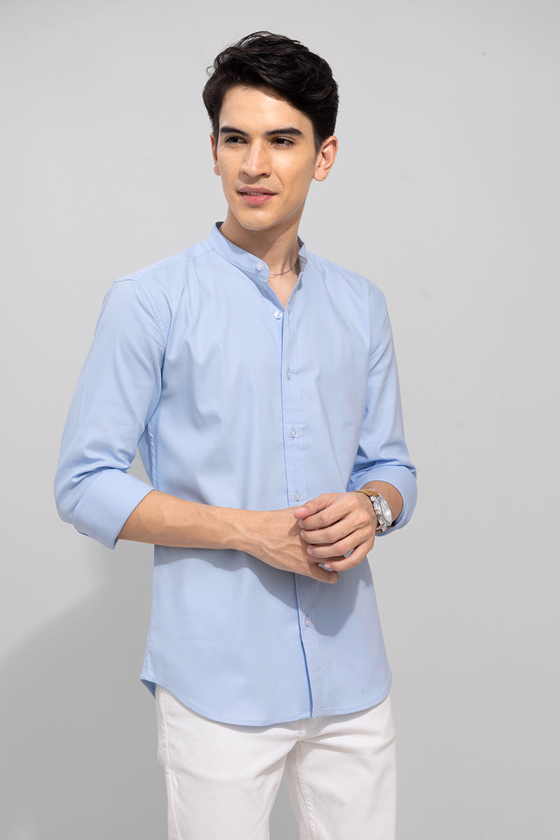 Standup Collar Blue Shirt