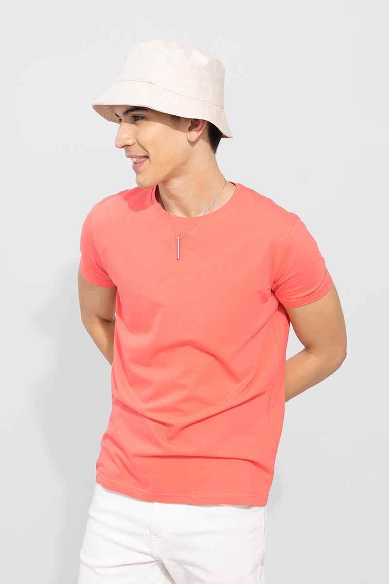 Candy Pink Solid 4 Way Stretch Crew Neck T-Shirt