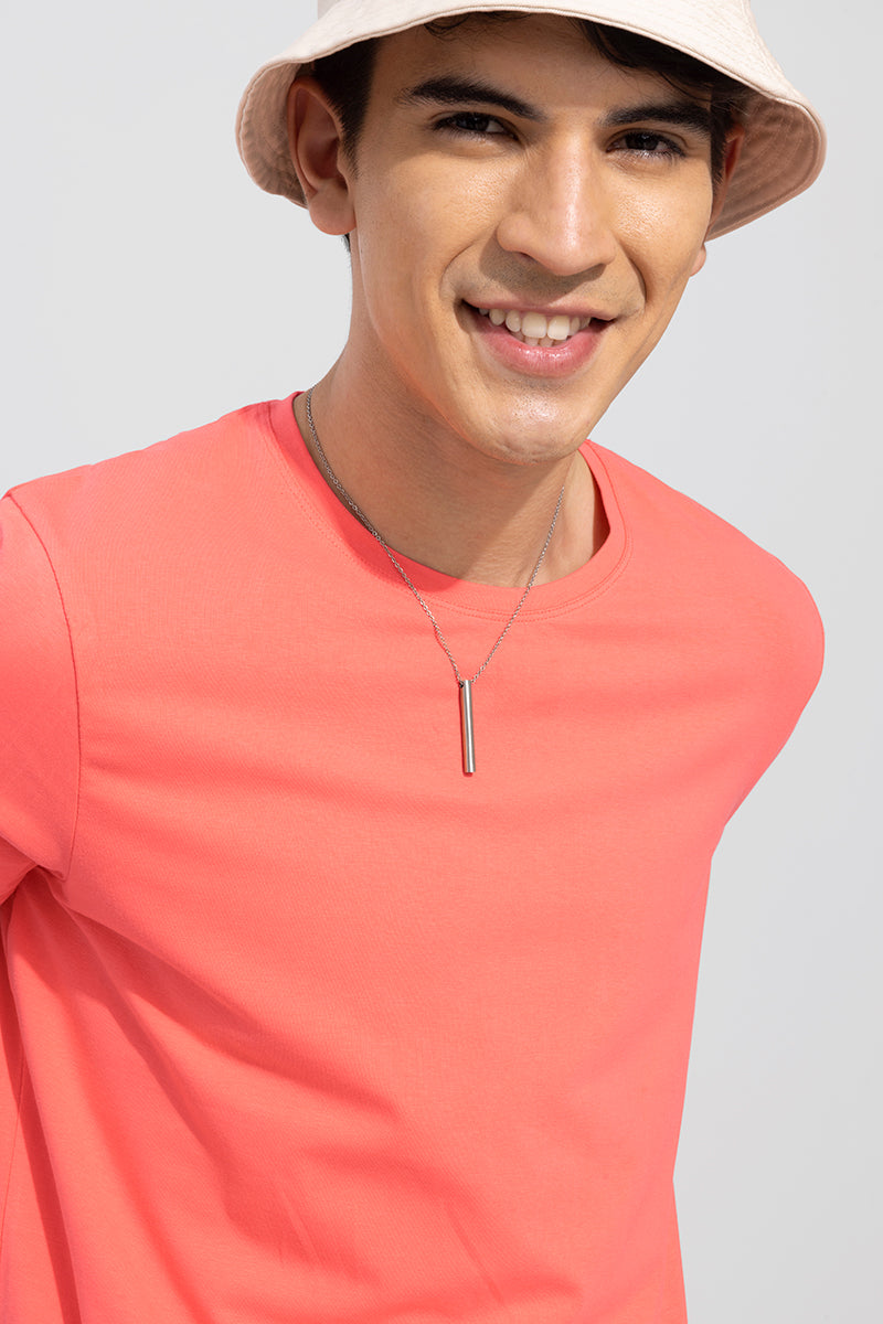 Candy Pink Solid 4 Way Stretch Crew Neck T-Shirt