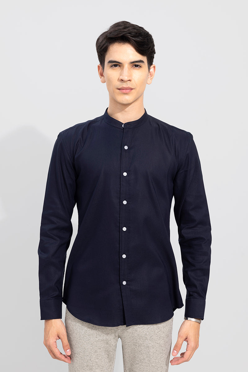 Standup Collar Navy Shirt