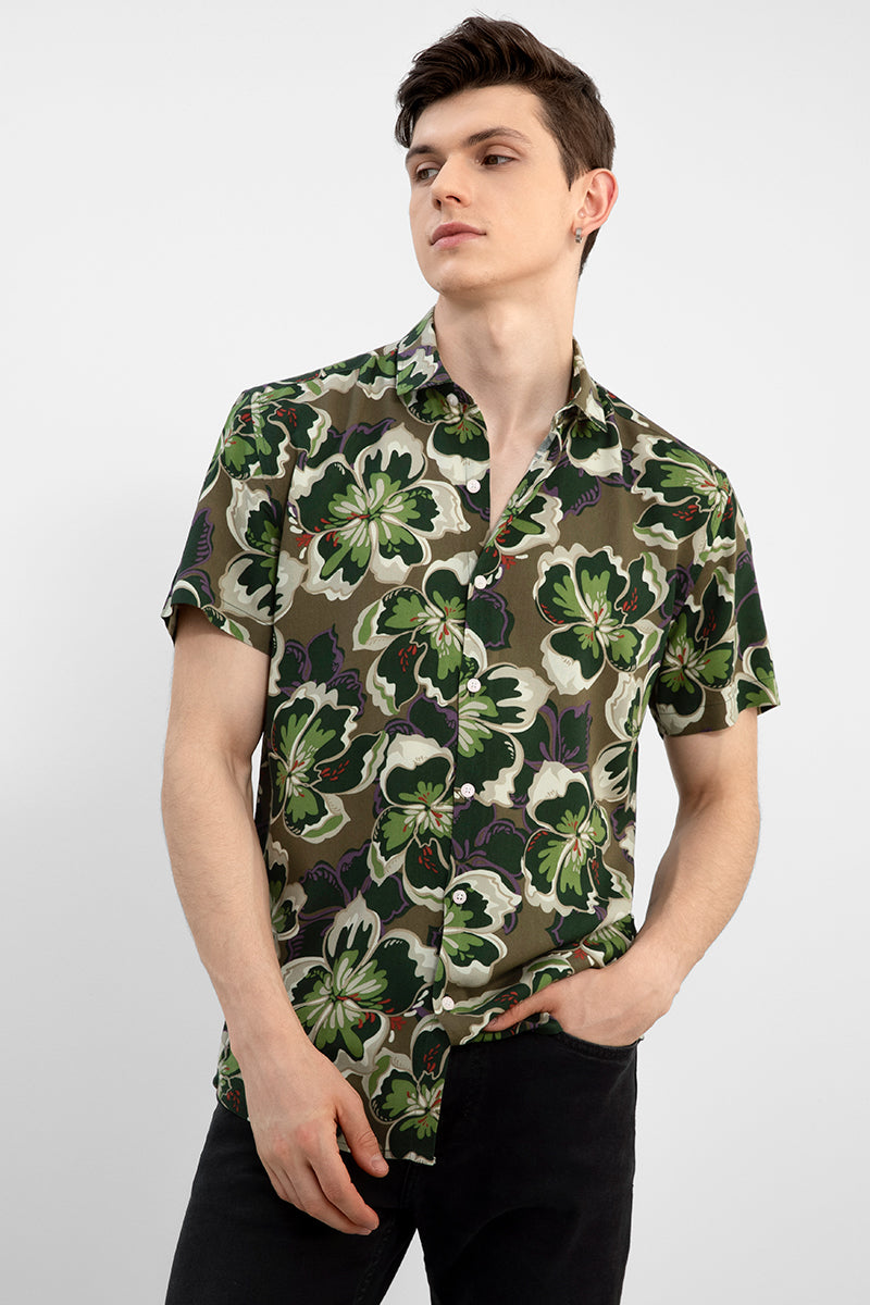 Maple Print Olive Shirt - SNITCH