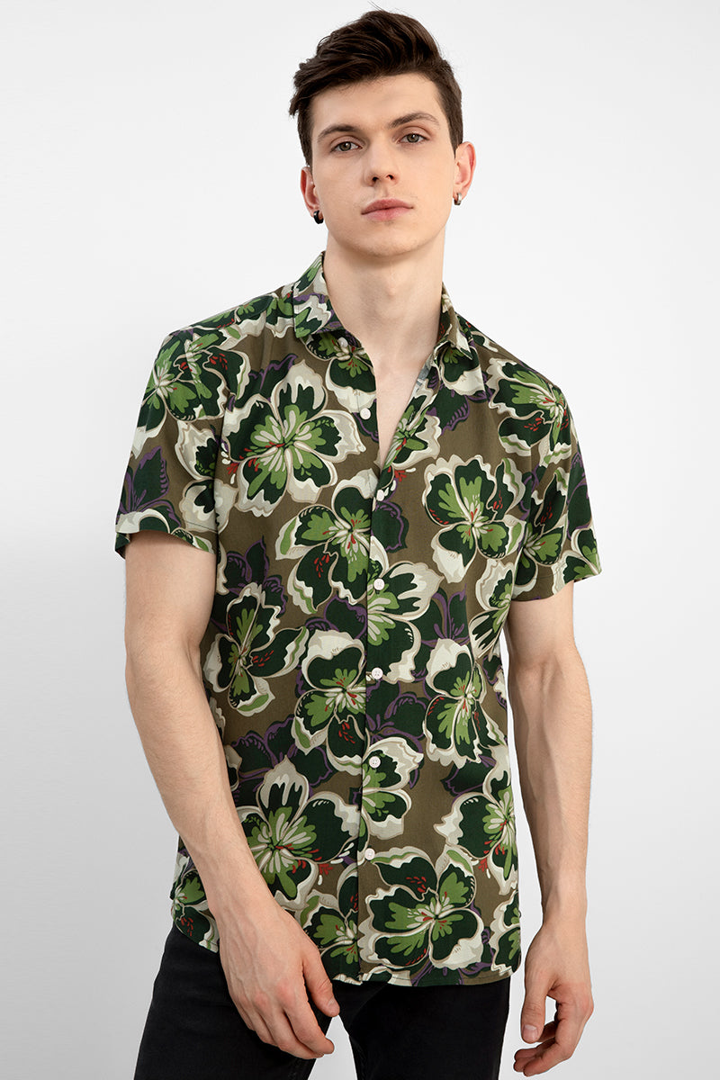 Maple Print Olive Shirt - SNITCH