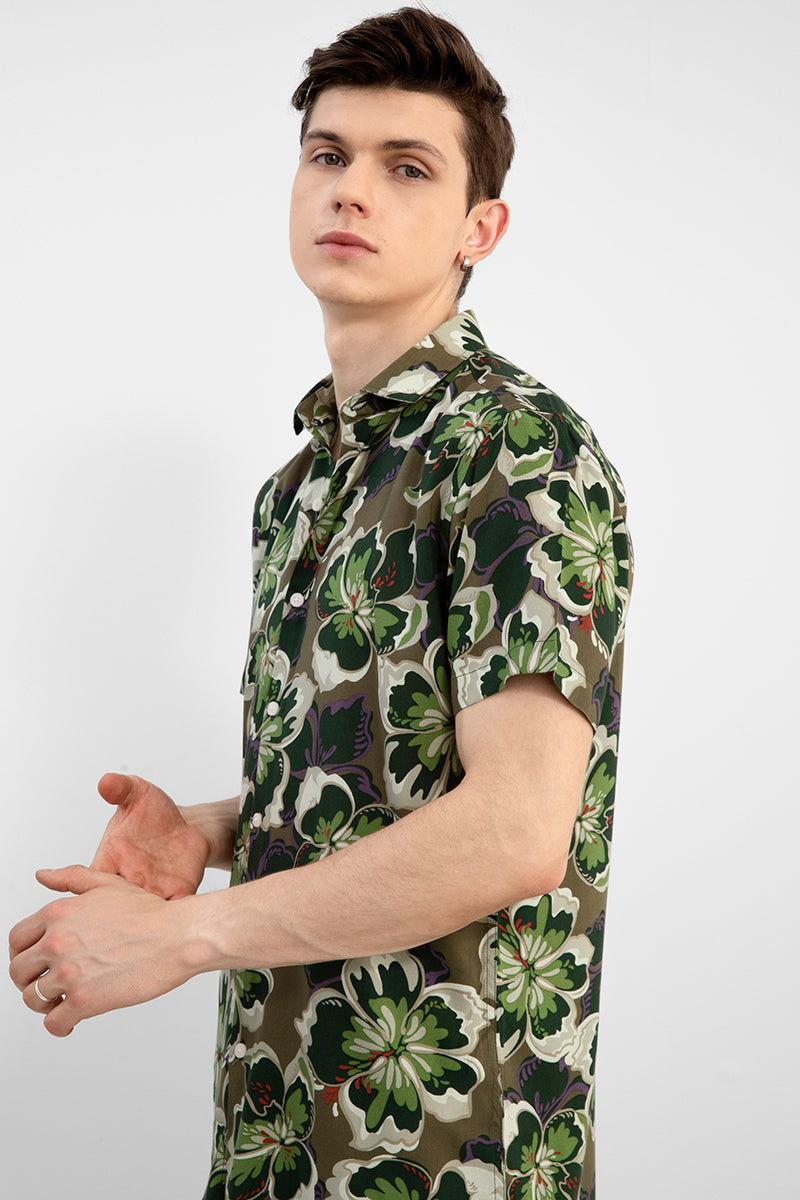 Maple Print Olive Shirt - SNITCH