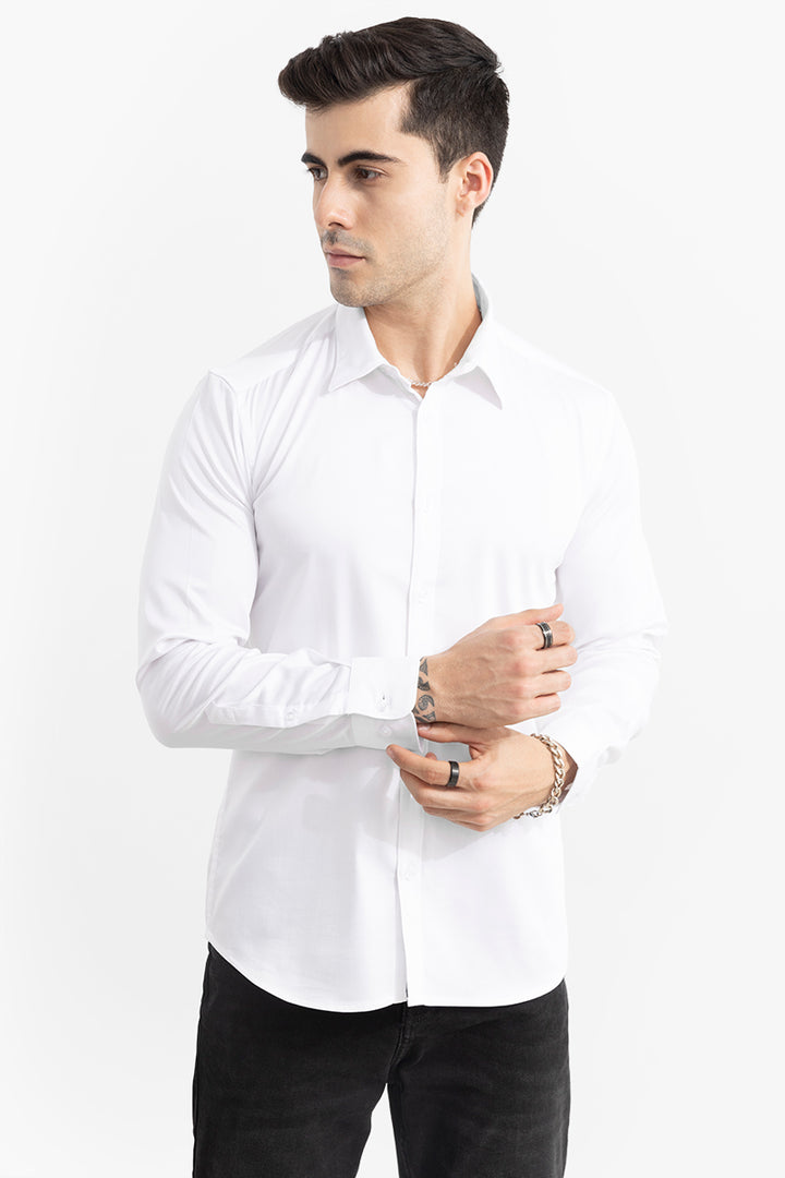 On Loop White Satin Stretch Shirt