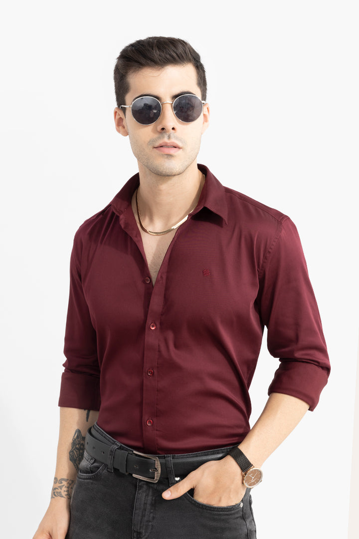 On Loop Maroon Satin Stretch Shirt