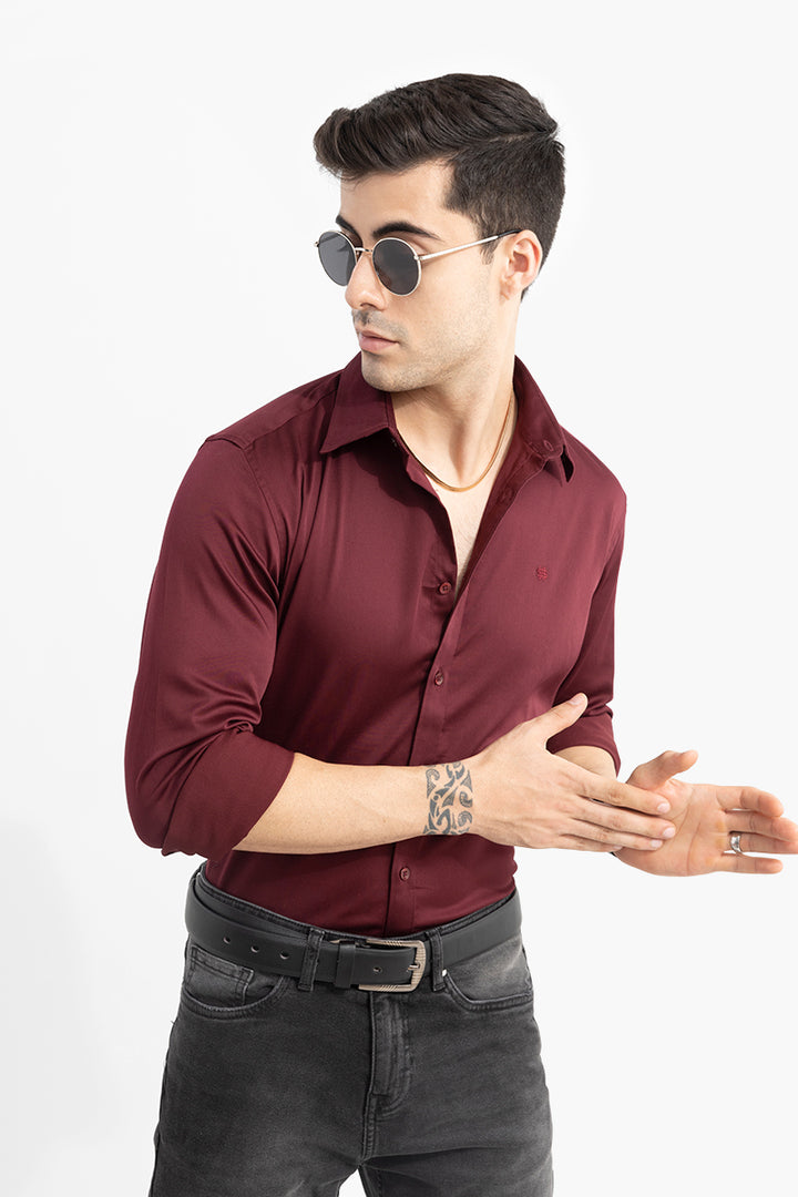 On Loop Maroon Satin Stretch Shirt