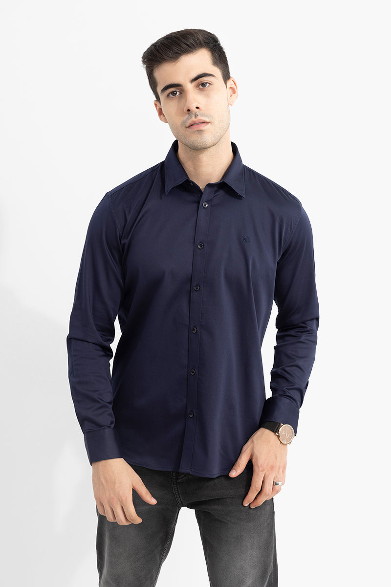 On Loop Navy Satin Stretch Shirt