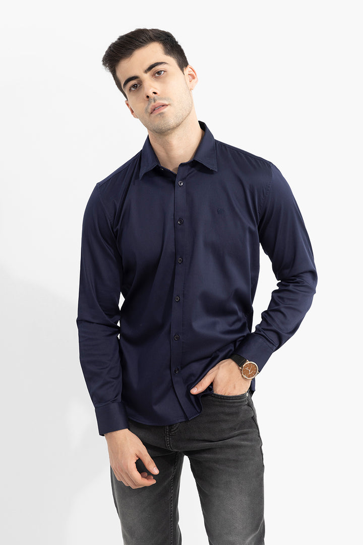 On Loop Navy Satin Stretch Shirt