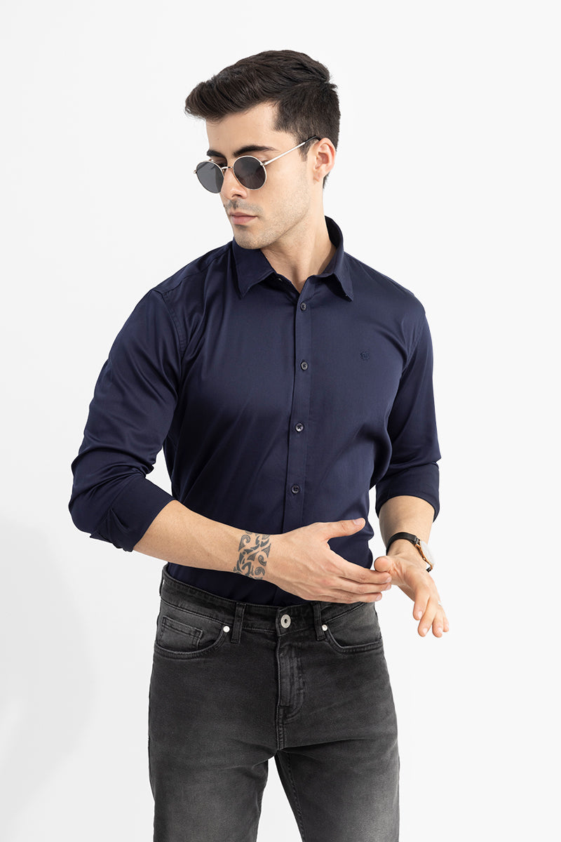 On Loop Navy Satin Stretch Shirt