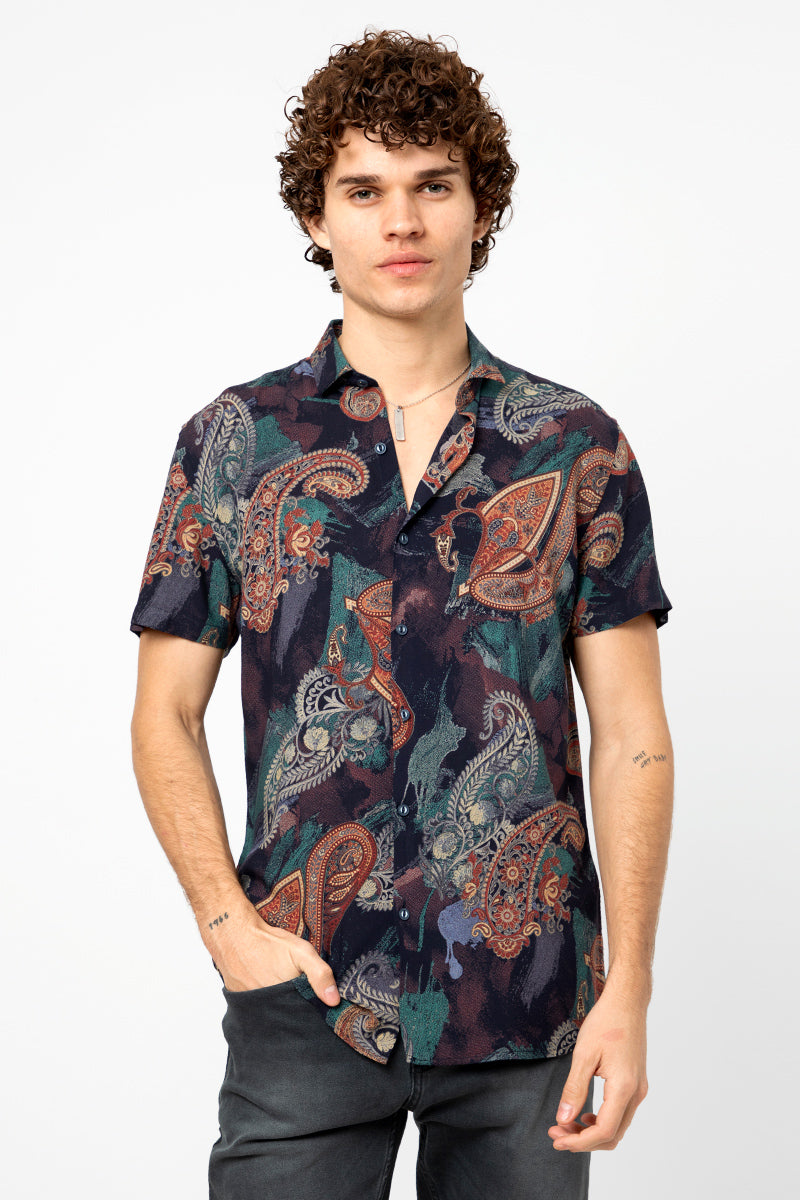 Maroon Paisley Print Bold Shirt - SNITCH