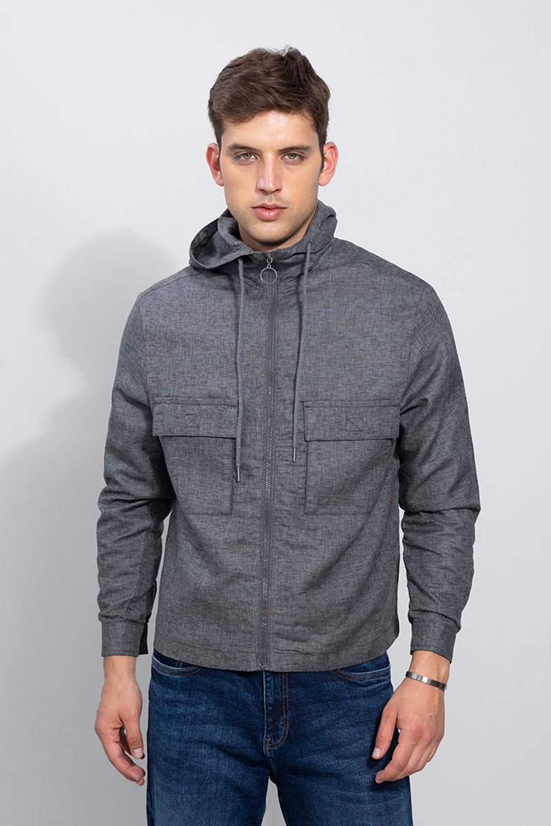 Buy Men's Lin Dark Grey Linen Jacket Online | SNITCH