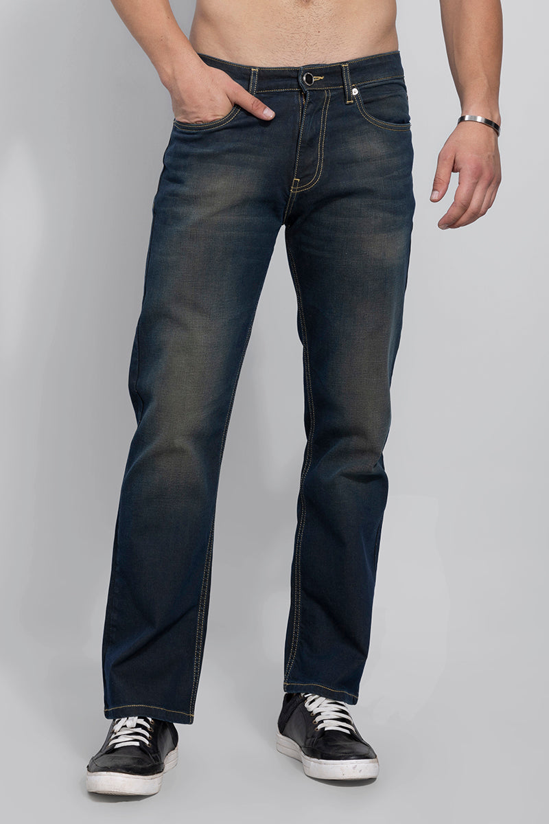 Buy Men's Dusty Grunge Blue Bootcut Jeans Online | SNITCH