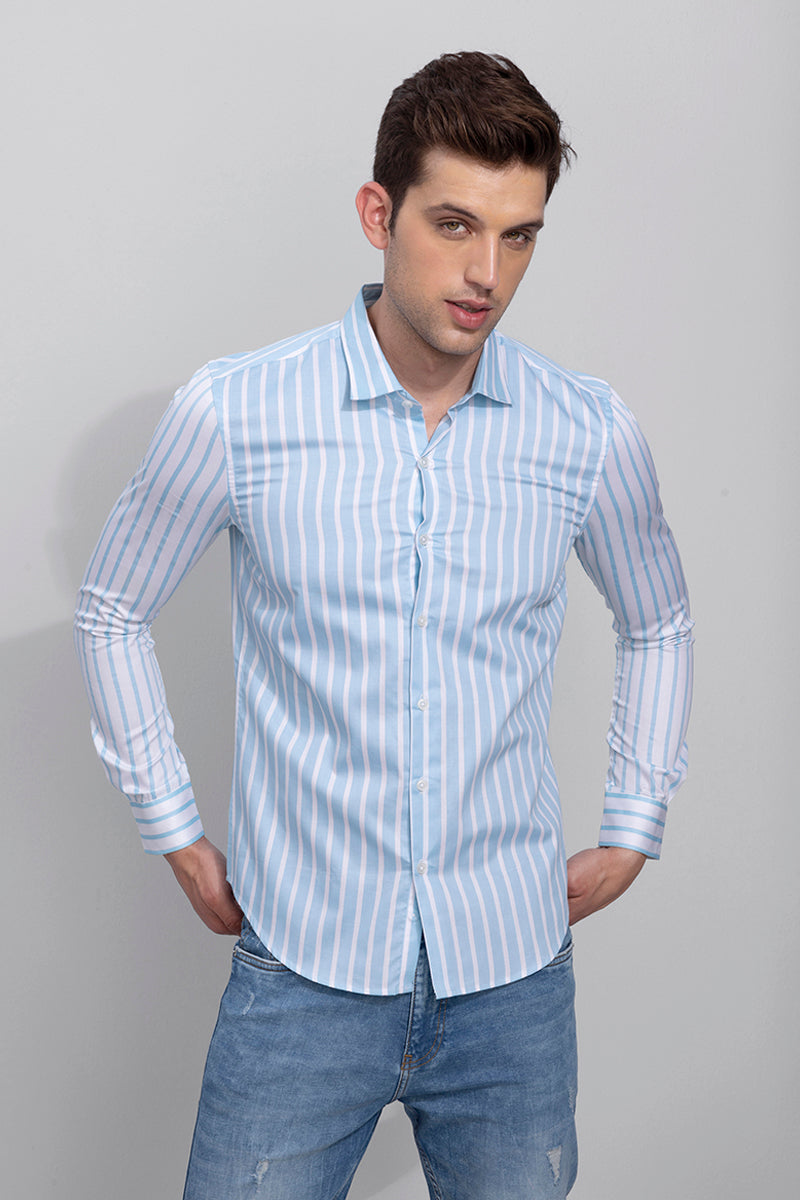 Buy Men's Extreme White Stripe Blue Shirt Online | SNITCH