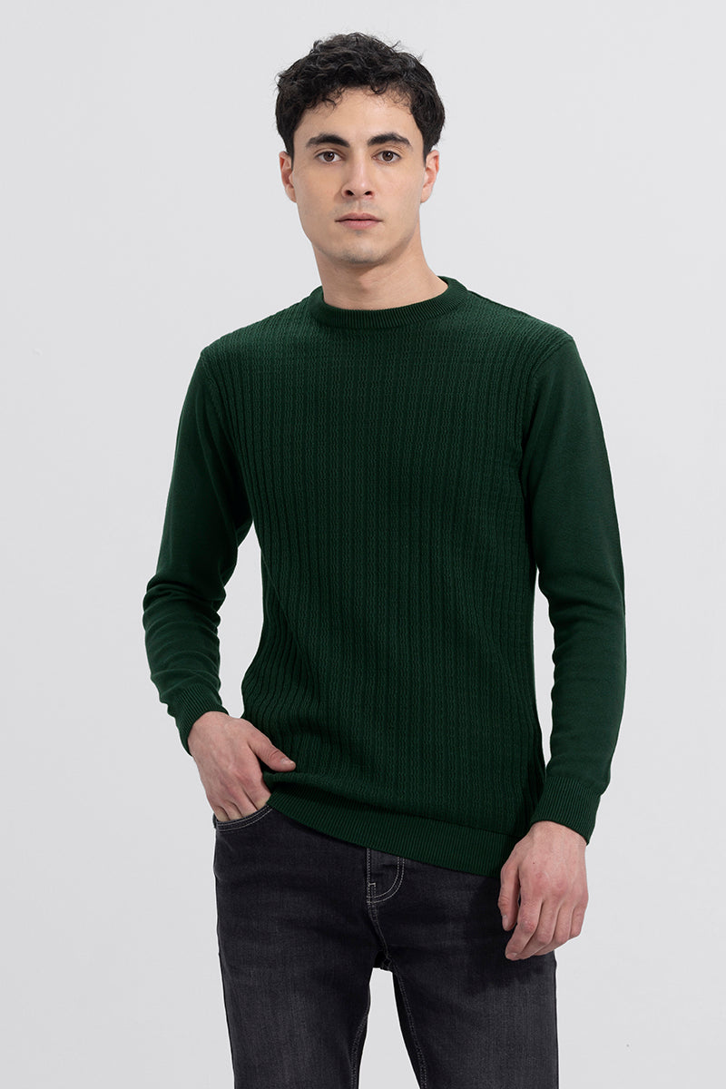 Mens Ribbed Crew Neck Sweater Green
