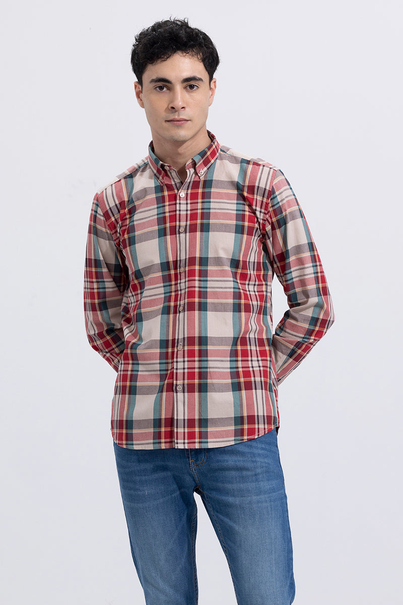 Windowpane Checks Peach Shirt