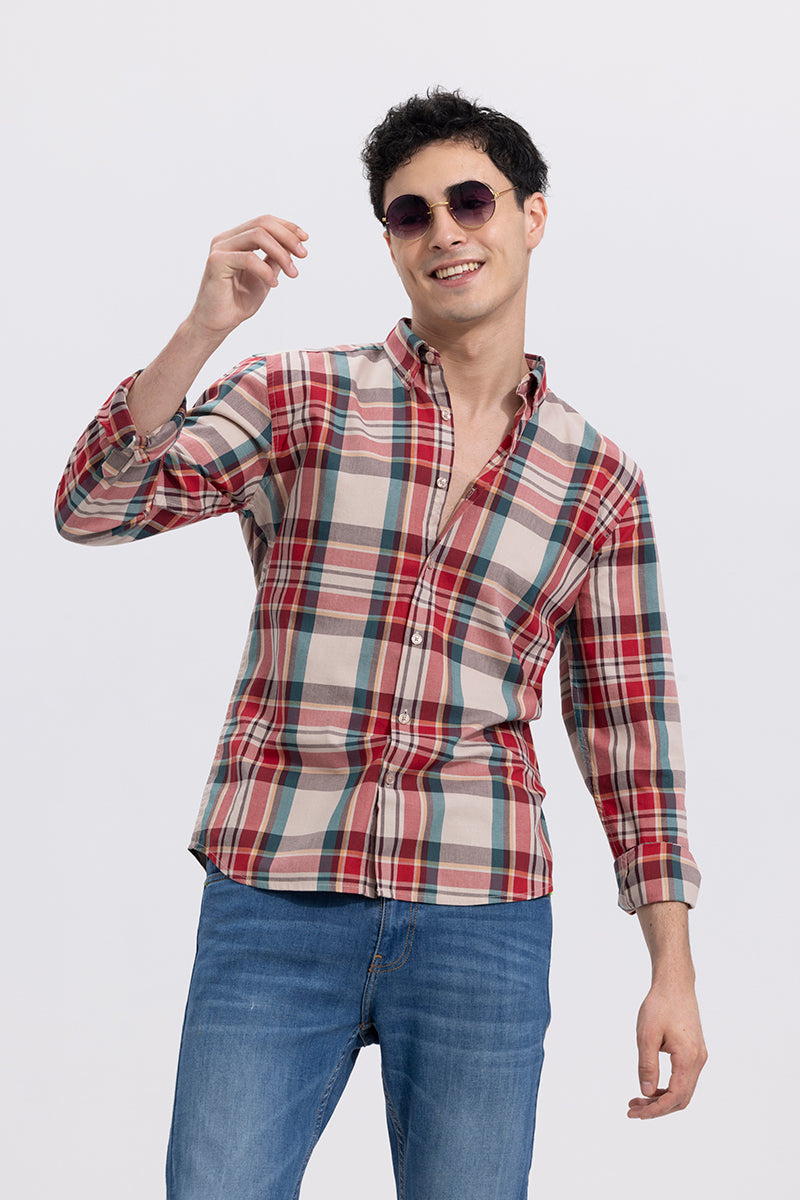 Windowpane Checks Peach Shirt