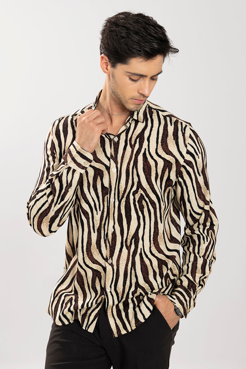 Buy Men's Tiger Print Sand Brown Shirt Online