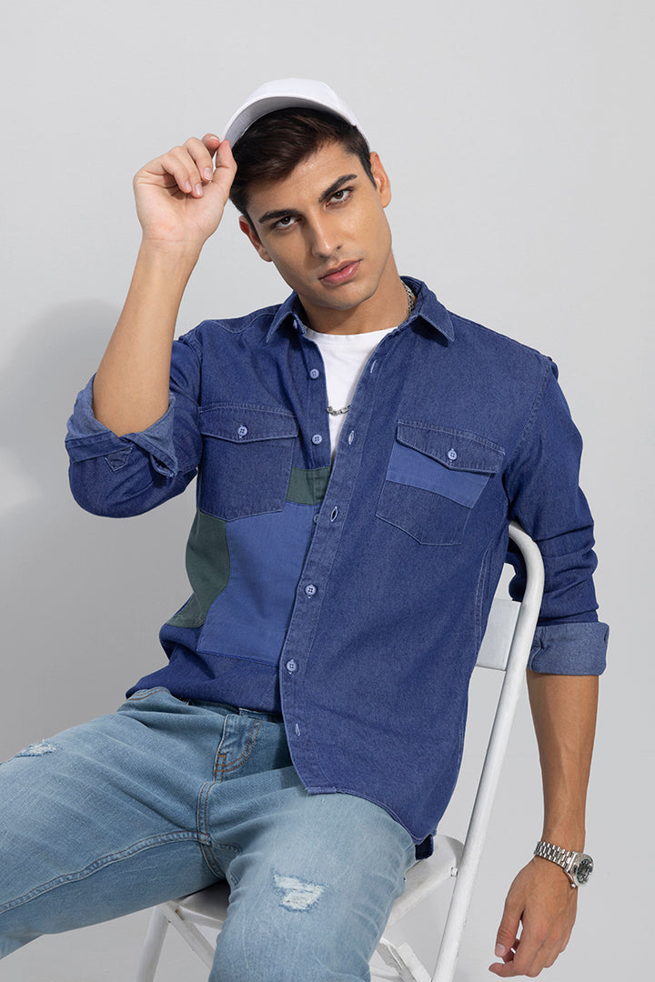 Patch Work Blue Denim Shirt