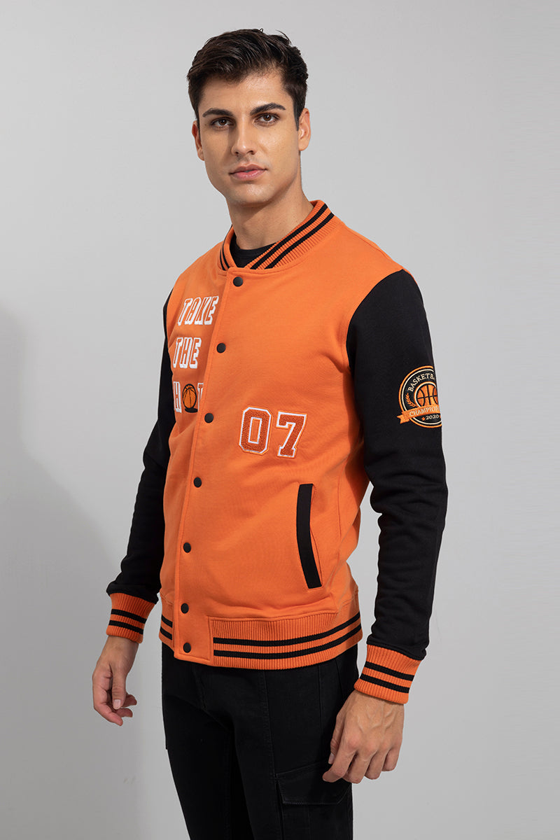 Take The Shot Orange Varsity Jacket