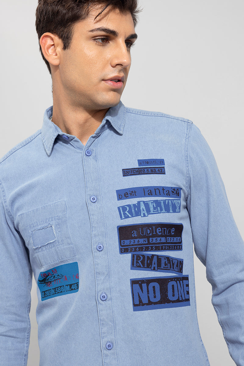 Typo Sky Blue Denim Shirt