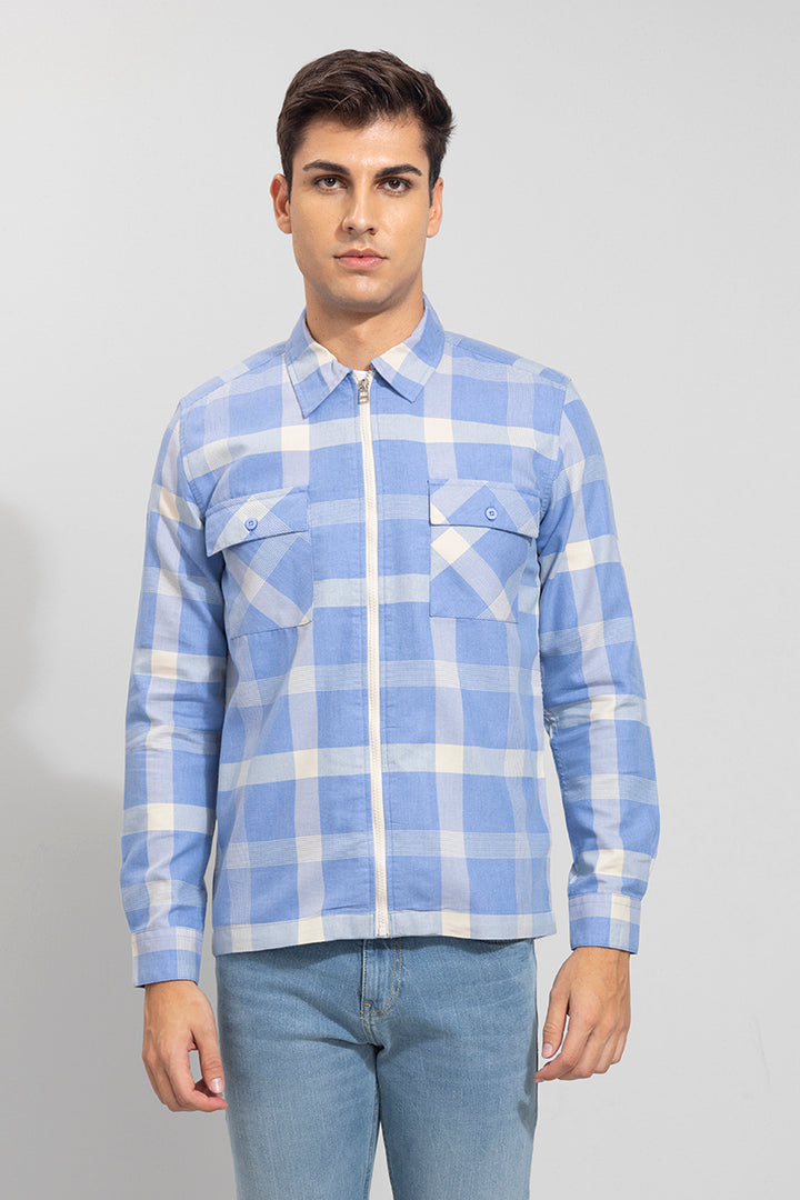 Zipper Light Blue Checks Shirt