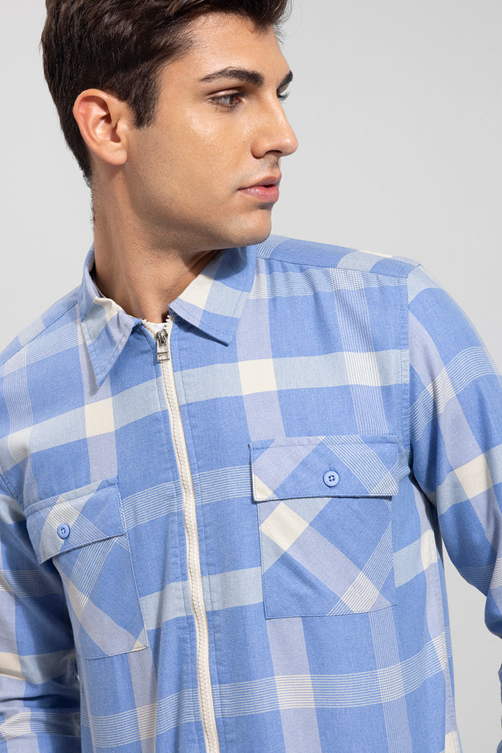 Zipper Light Blue Checks Shirt