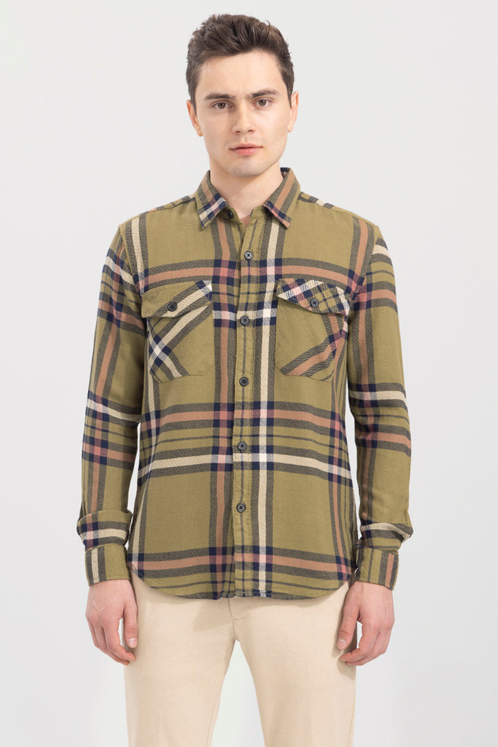 Relaxed Fit Moss Green Checks Shirt