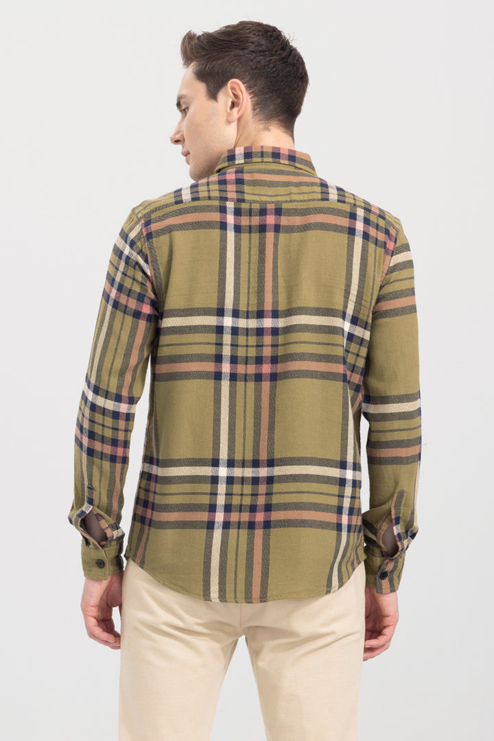 Relaxed Fit Moss Green Checks Shirt