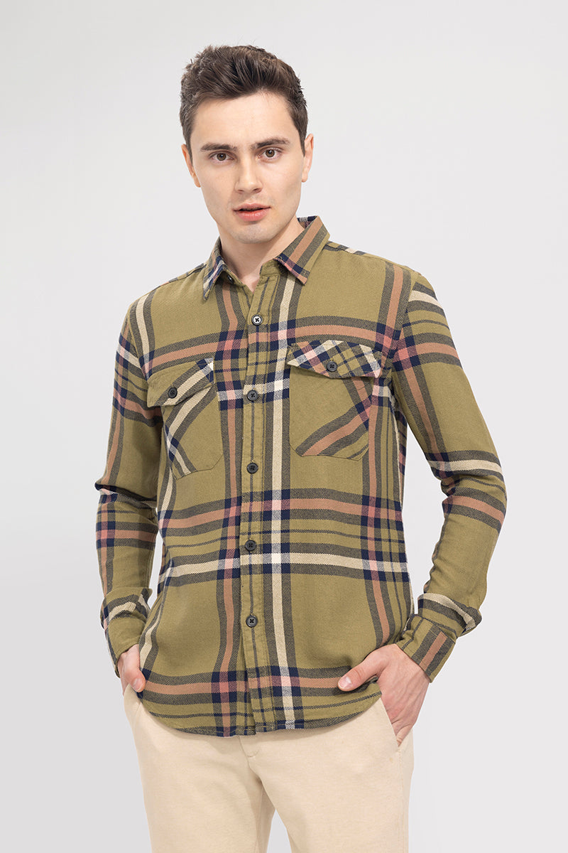 Relaxed Fit Moss Green Checks Shirt