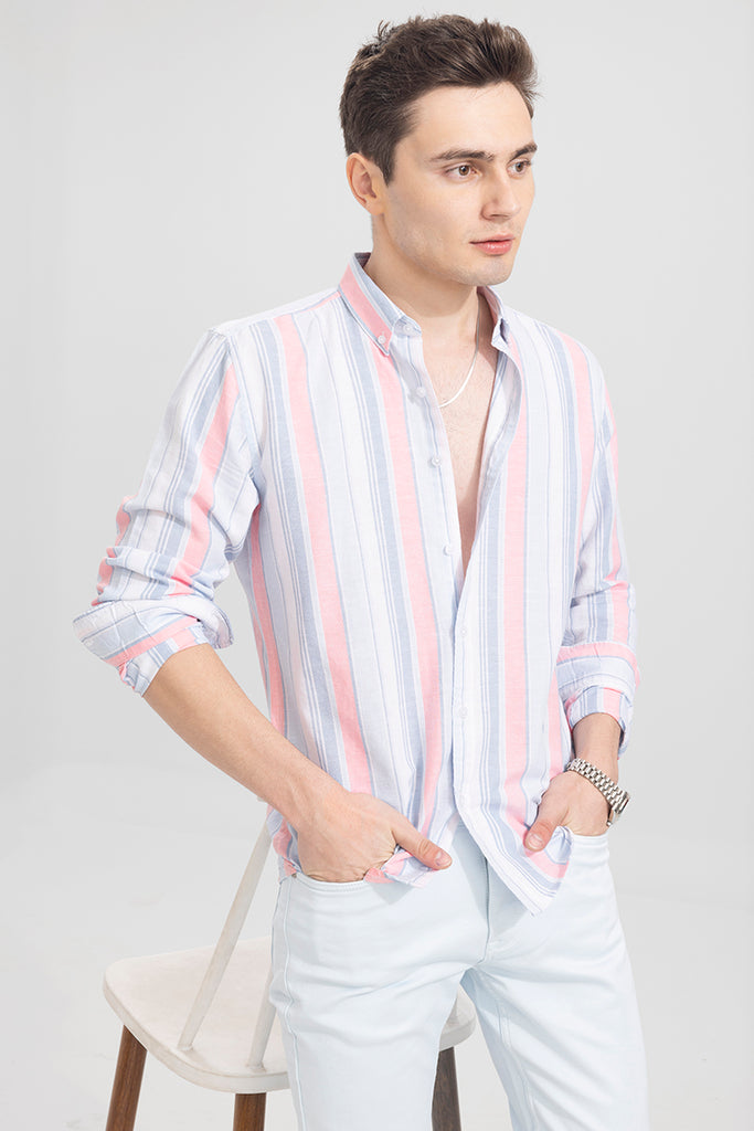 shopmartzpr Old Money Striped Blue Linen Shirt S